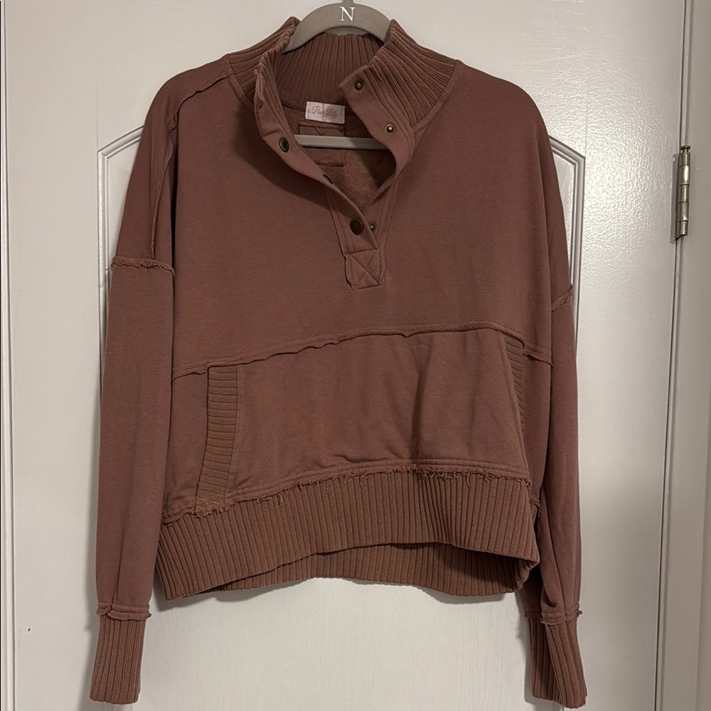 PINKLILY Dusty Pink Sweatshirt with Ribbed Accents